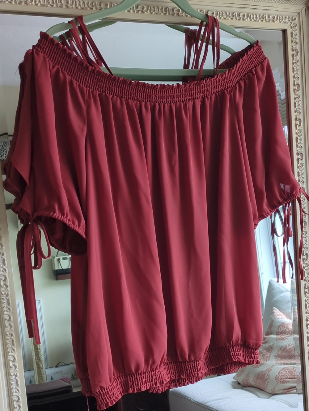 Avenue Off-Shoulder Burgundy Blouse
